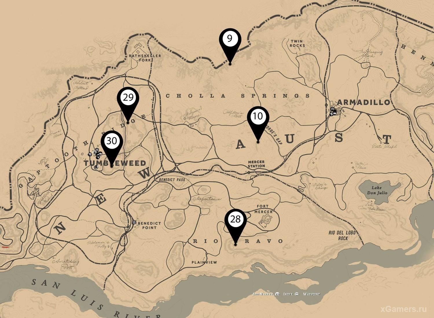 Maps with the location of the bone fragments in the game RDR2