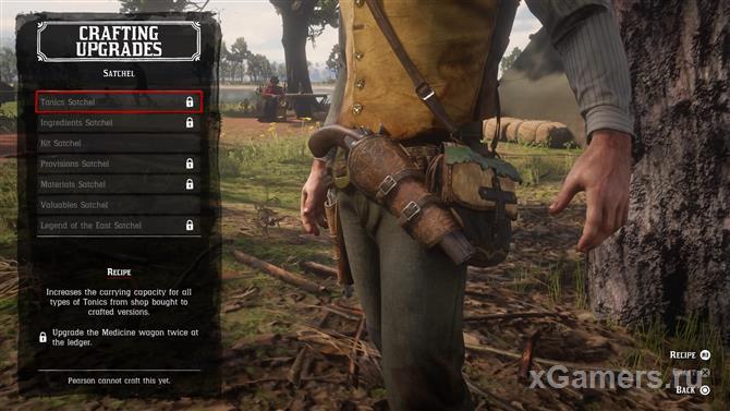 Upgrade bags for tonics in the game RDR 2