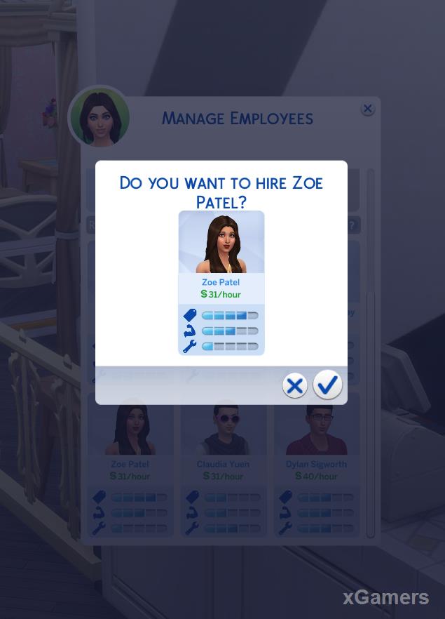 Confirm that do you want to hire Sim