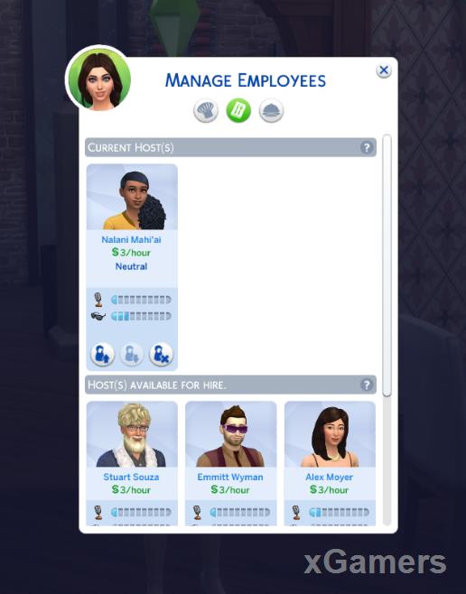 Manage Employees: Current Host(s)