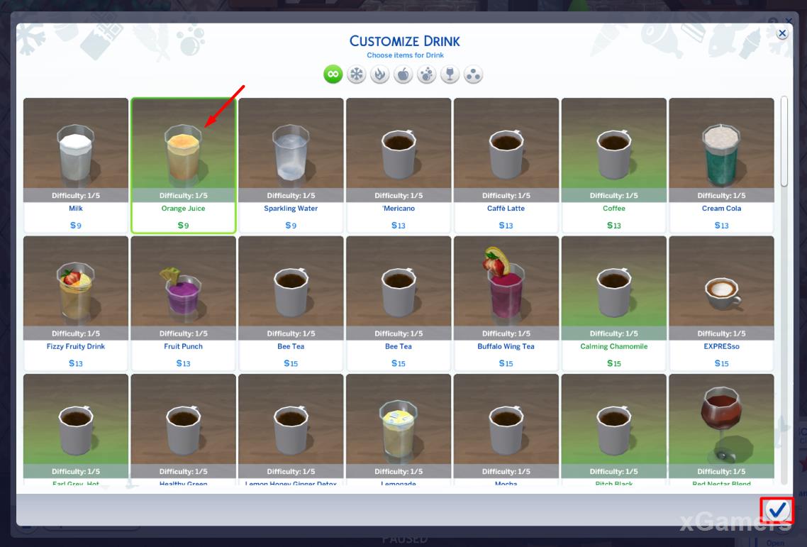 Edit menu: Customize Drink