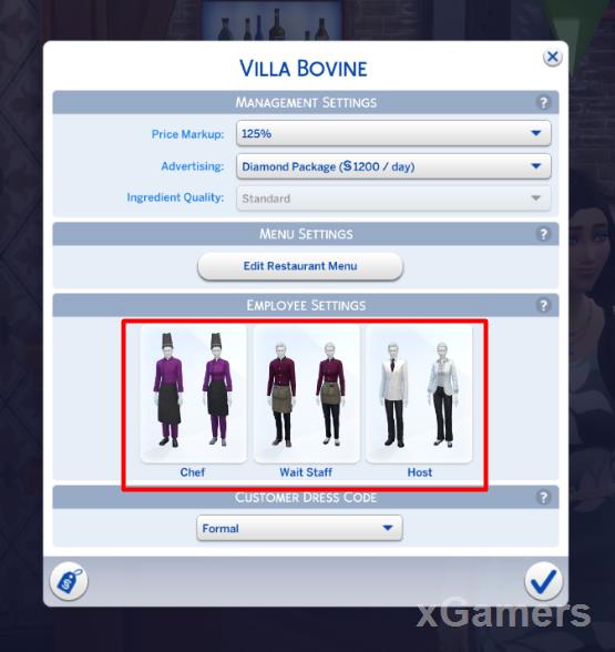 Select the appearance of employees