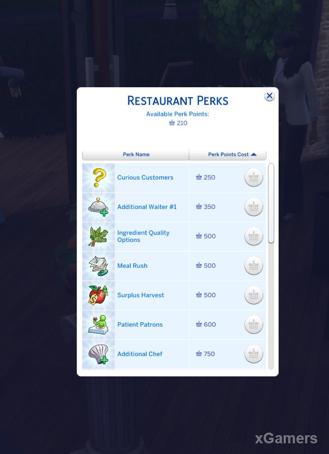 Available Restaurant Perks - for upgrade