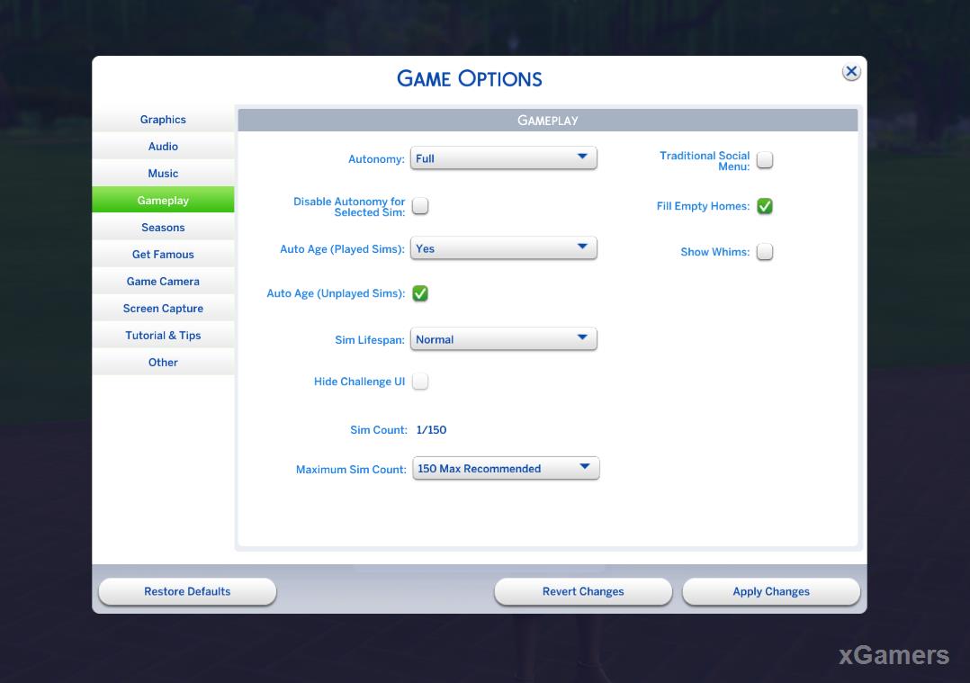 In settings game set next settings: normal expectancy life, included full freedom will character