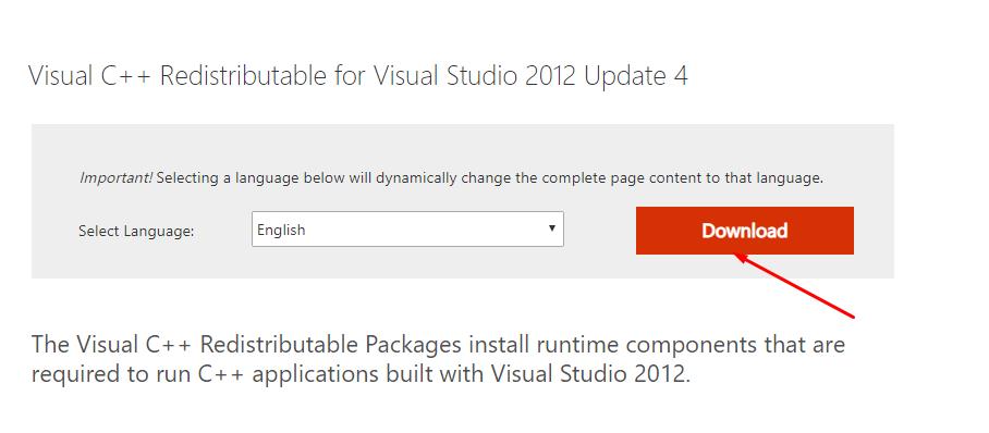 Download Visual C++ Redistributable for Visual Studio 2012