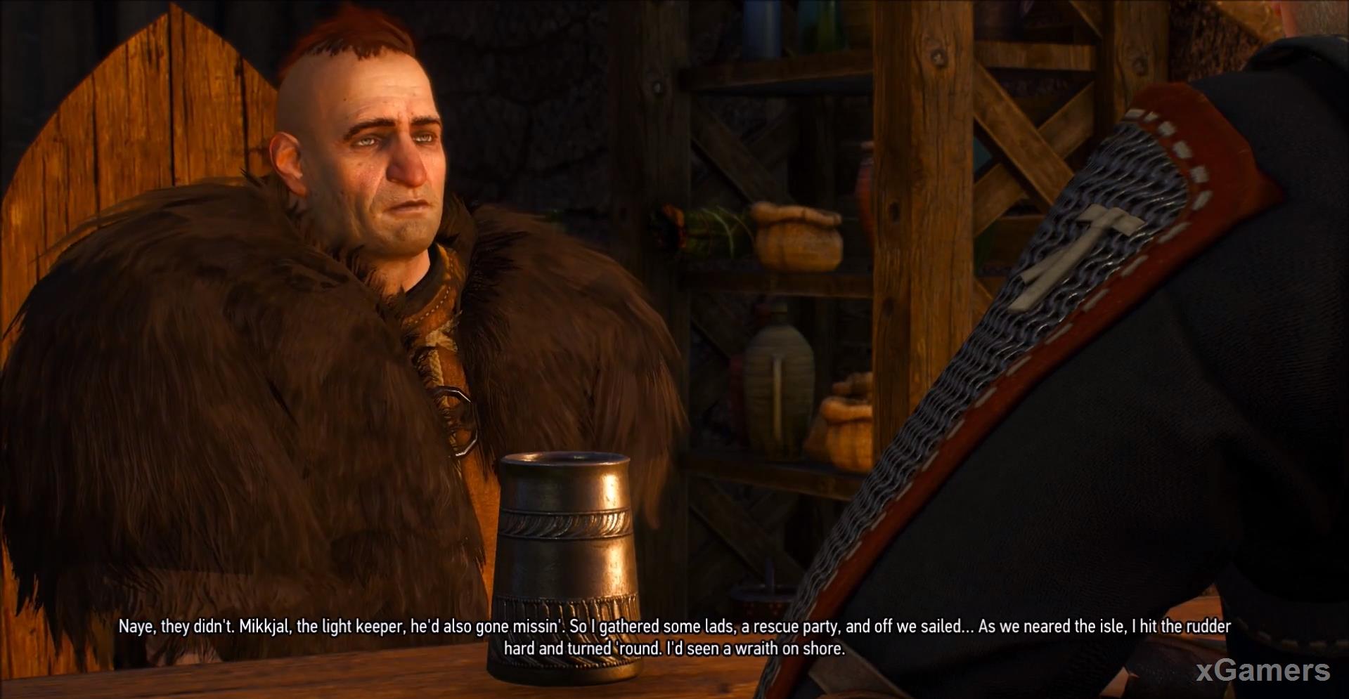 Jorund tells Geralt that a Ghost has appeared at the Eldberg lighthouse after the lighthouse suddenly went out