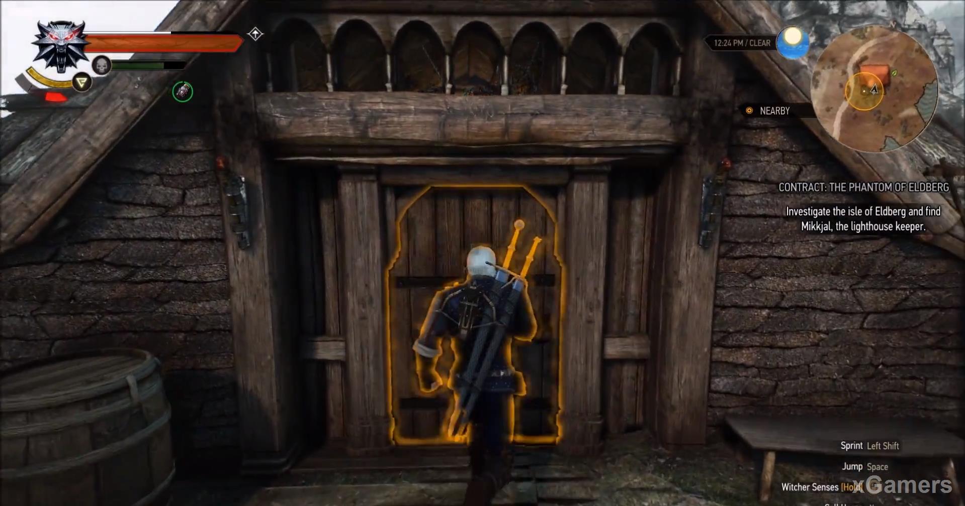 Geralt discovers the dwelling of the caretaker and knocking on the door and get acquainted with the only living person on the island