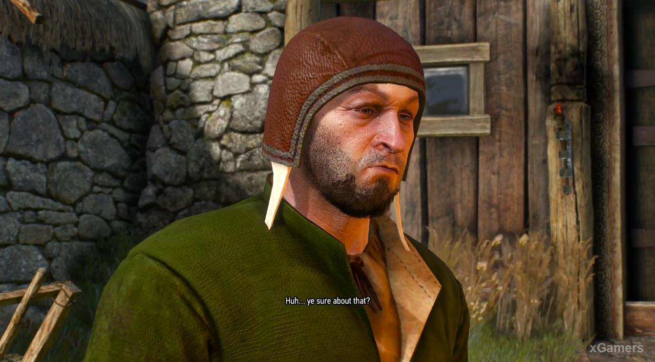 Geralt notices that the merchant is confused in the testimony and clearly hiding something