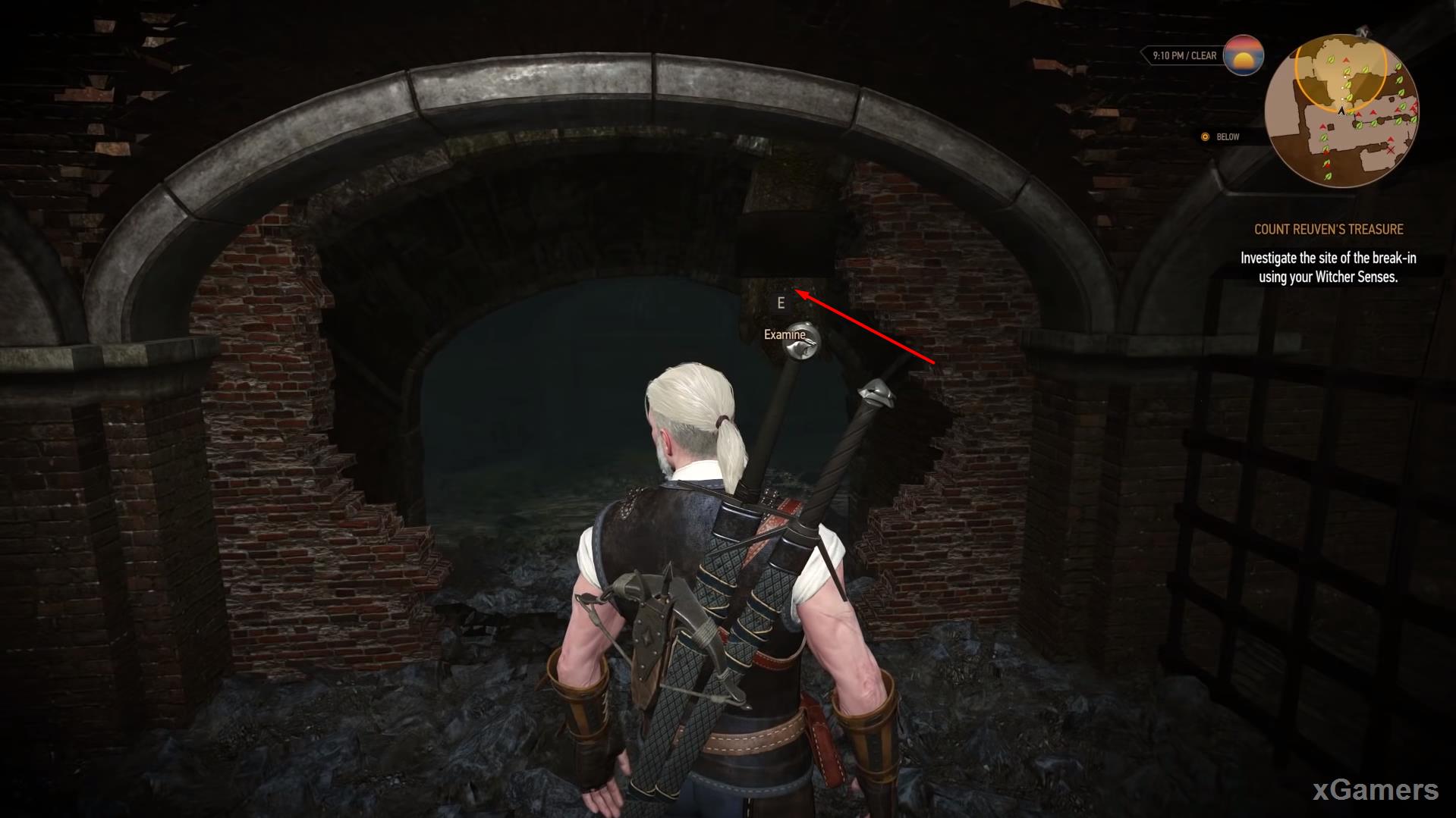 Geralt finds the remains of a ruptured pipe