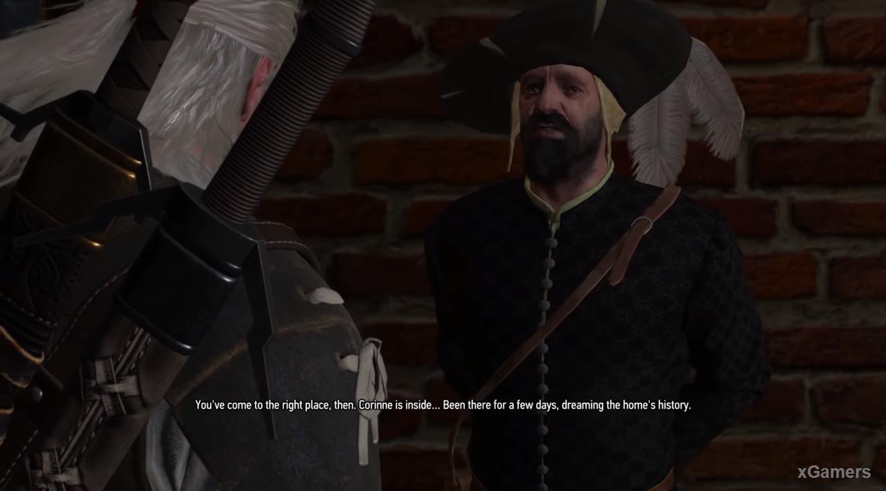 Geralt will tell you that he is looking for a certain Corinne Tilly here
