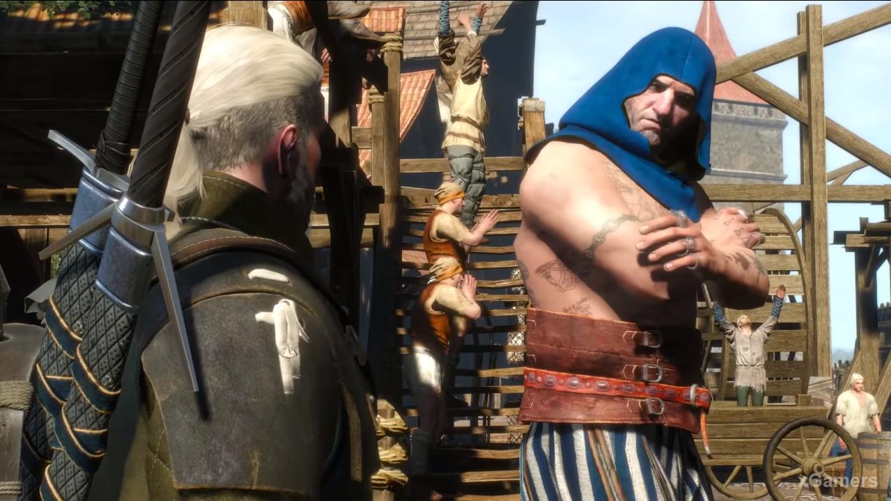 In docks Geralt will meet a few strong guys from Mettina