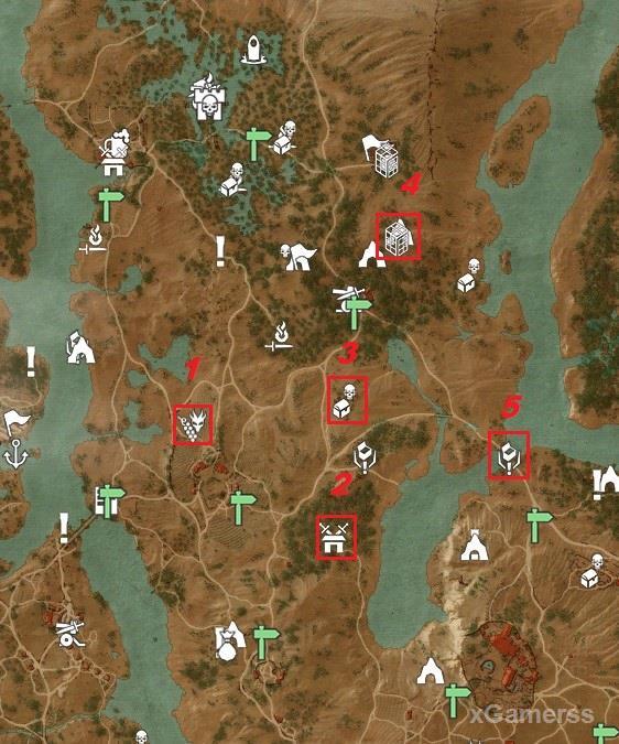 Map with points where Geralt need to go