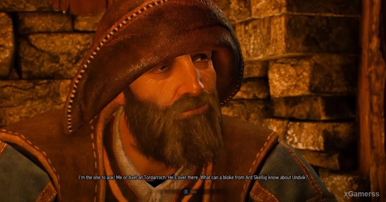 Geralt talks to the visitors of the tavern