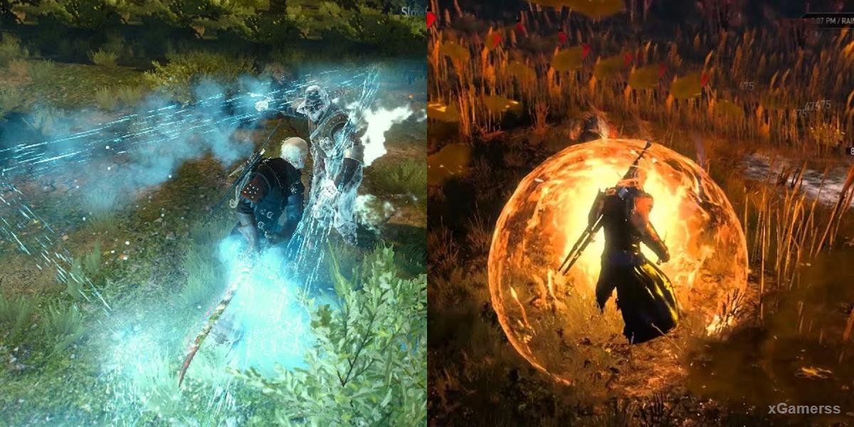 Side-by-side comparison of Standard Igni vs Alternate Igni stream mode with damage numbers visible
