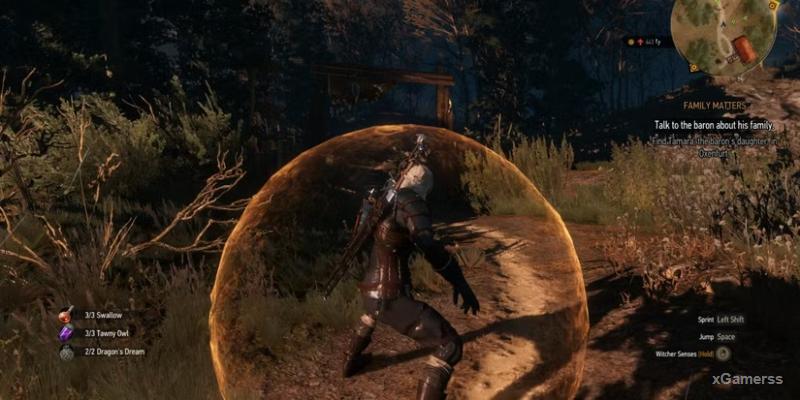 Active Quen absorbing damage with healing numbers and stamina regeneration indicators highlighted