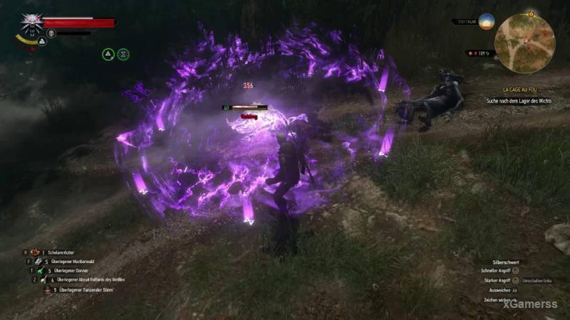 Yrden trap active on ground with ethereal wraith trapped inside, showing damage numbers and slow effect