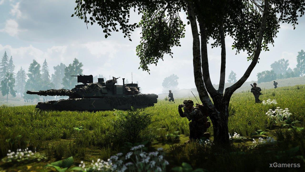 Squad tactical shooter - tank and infantry in a forest