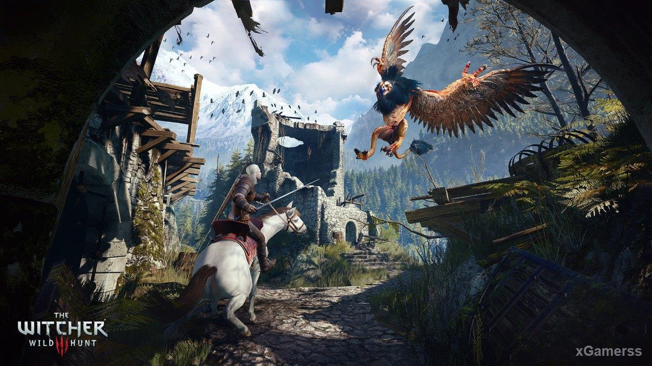 The Witcher 3 combat with signs and monsters