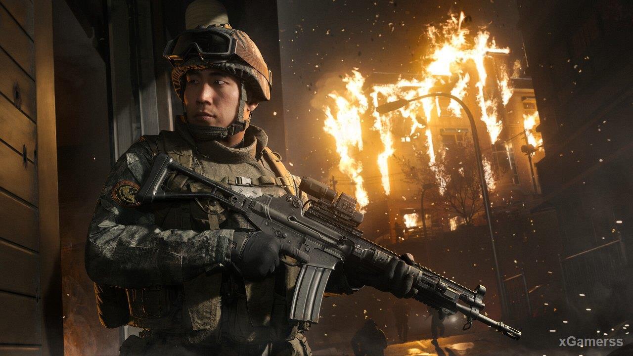 Modern Warfare 4 soldier in a burning building