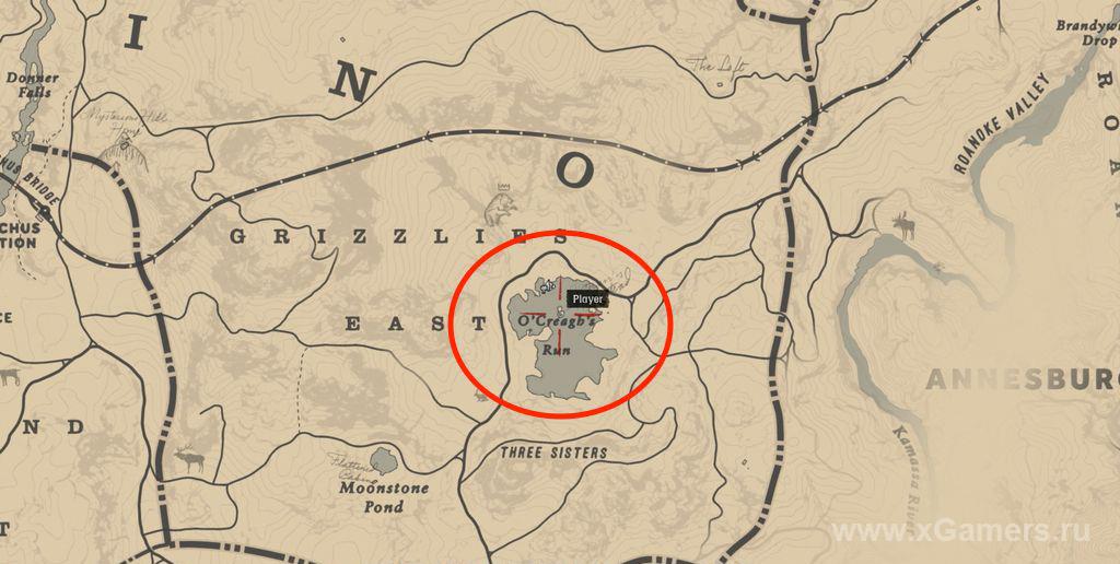 The location on the map of the third part of the treasure map