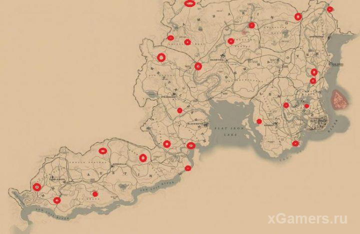 All camp locations on the map