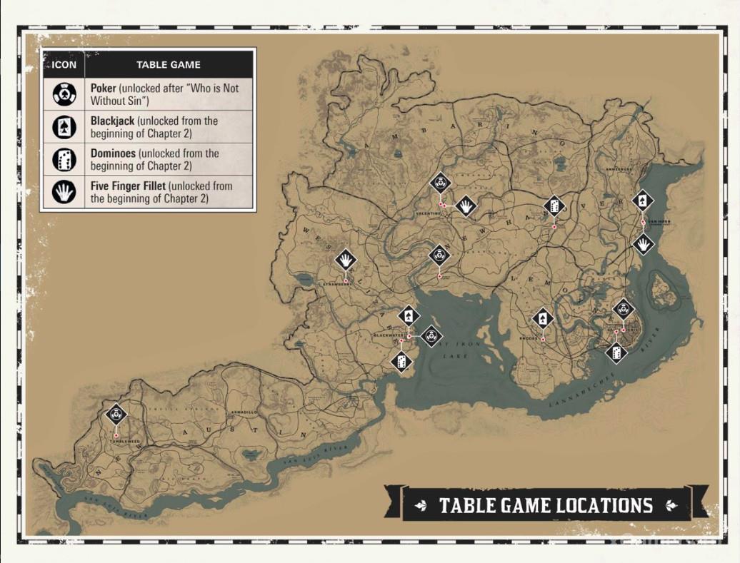 Marks on the map where you can play