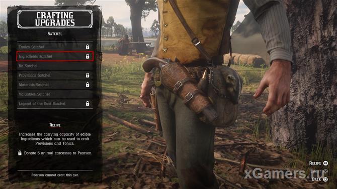 Upgrade bags for ingredients in the game RDR 2