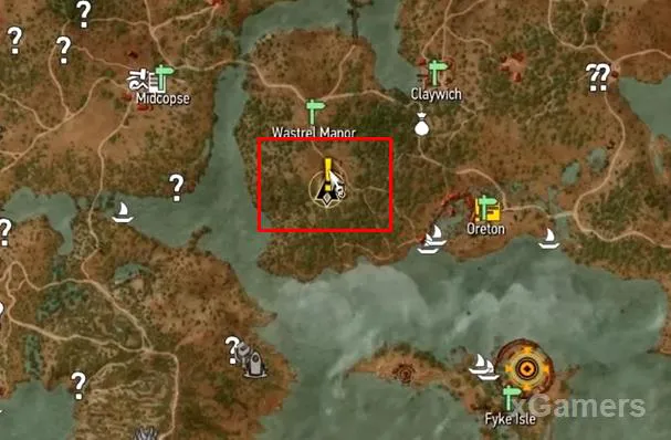 Map location of A Greedy God south of Wastrel Manor in Velen