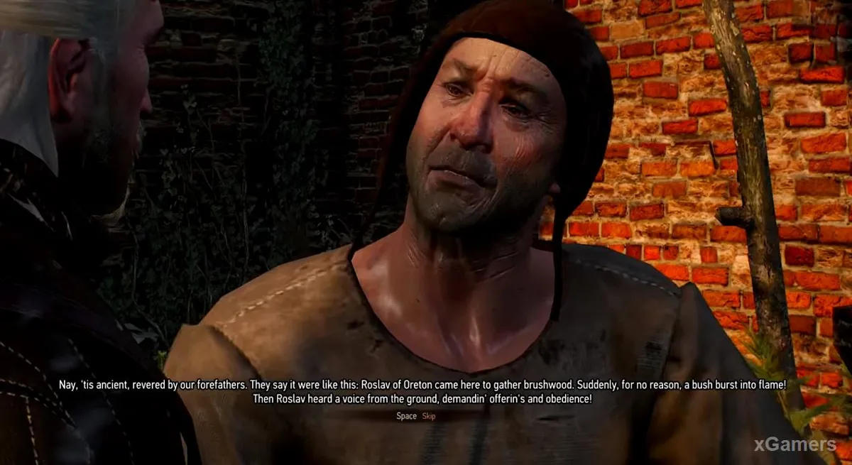 Preben explaining the story of the Allgod to Geralt