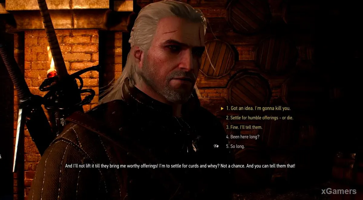 Dialogue choices with the Allgod: kill him, settle for humble offerings or tell the peasants