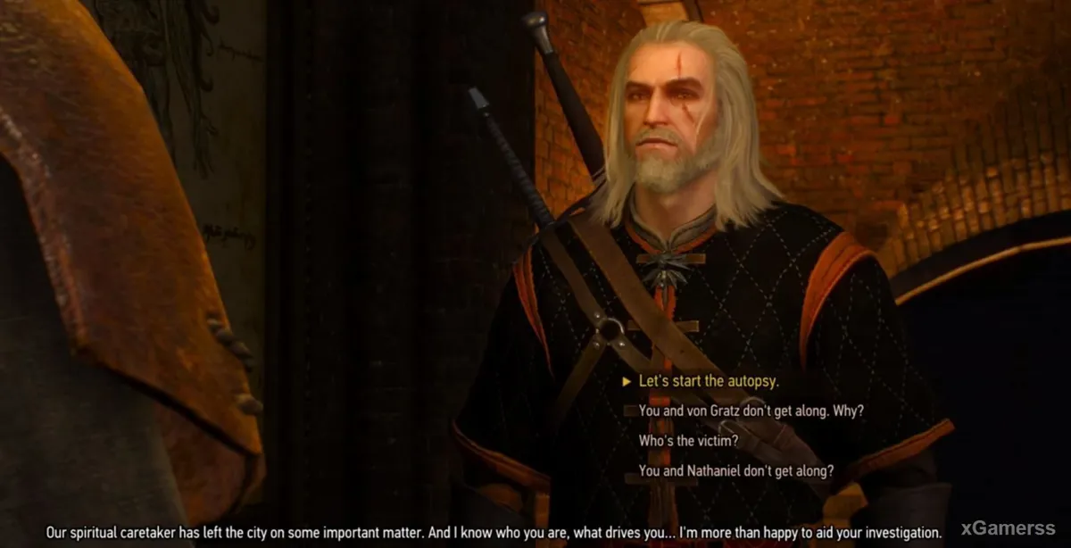 Geralt and Hubert Rejk starting the autopsy in Carnal Sins