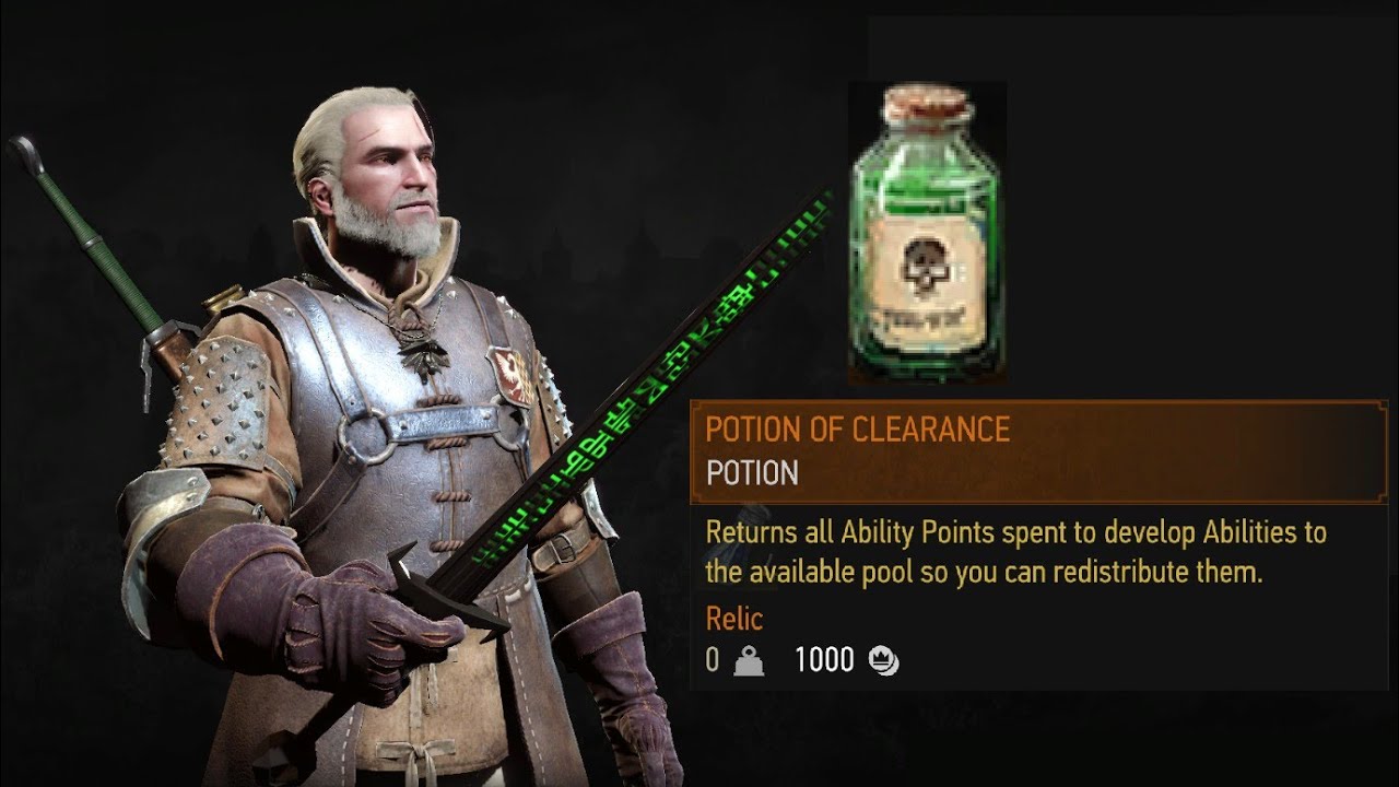 Potion of Clearance in The Witcher 3 inventory: returns all ability points