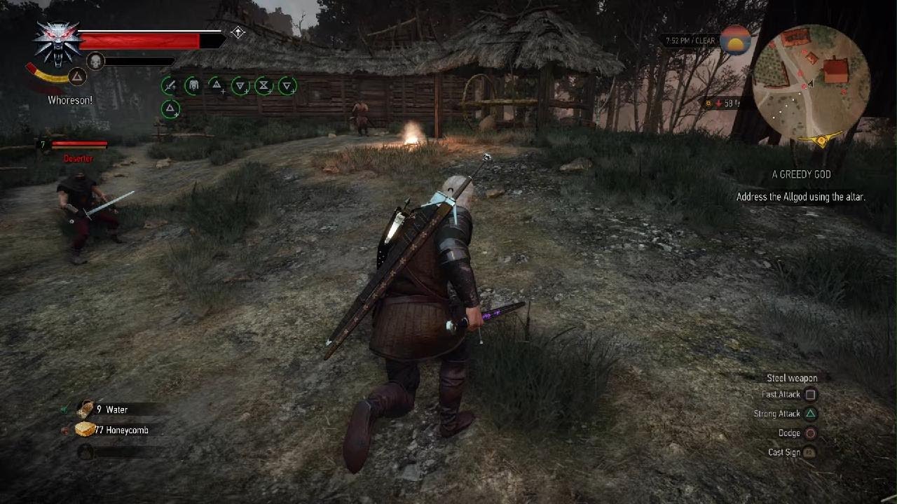 Geralt fighting a human enemy in The Witcher 3