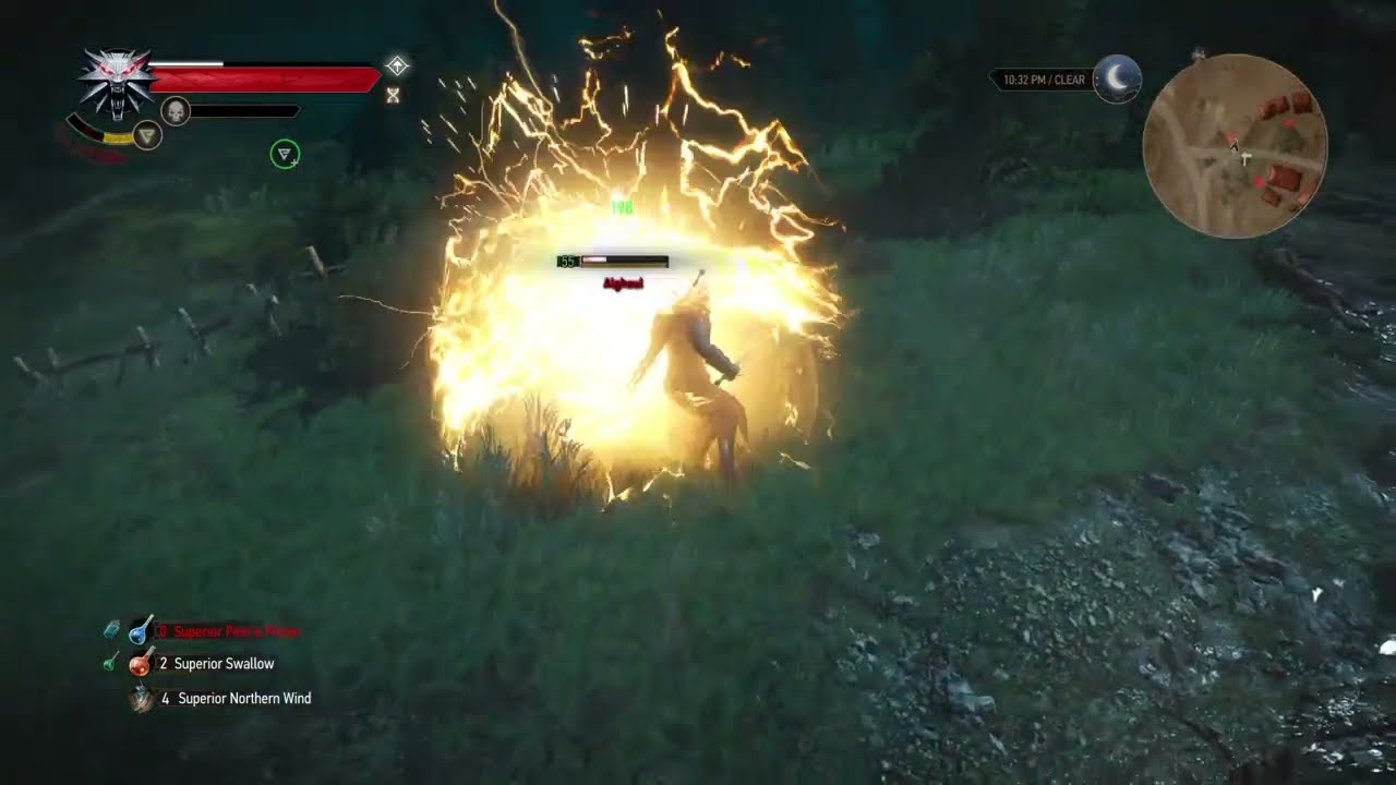 Geralt's Quen shield absorbing a hit in combat