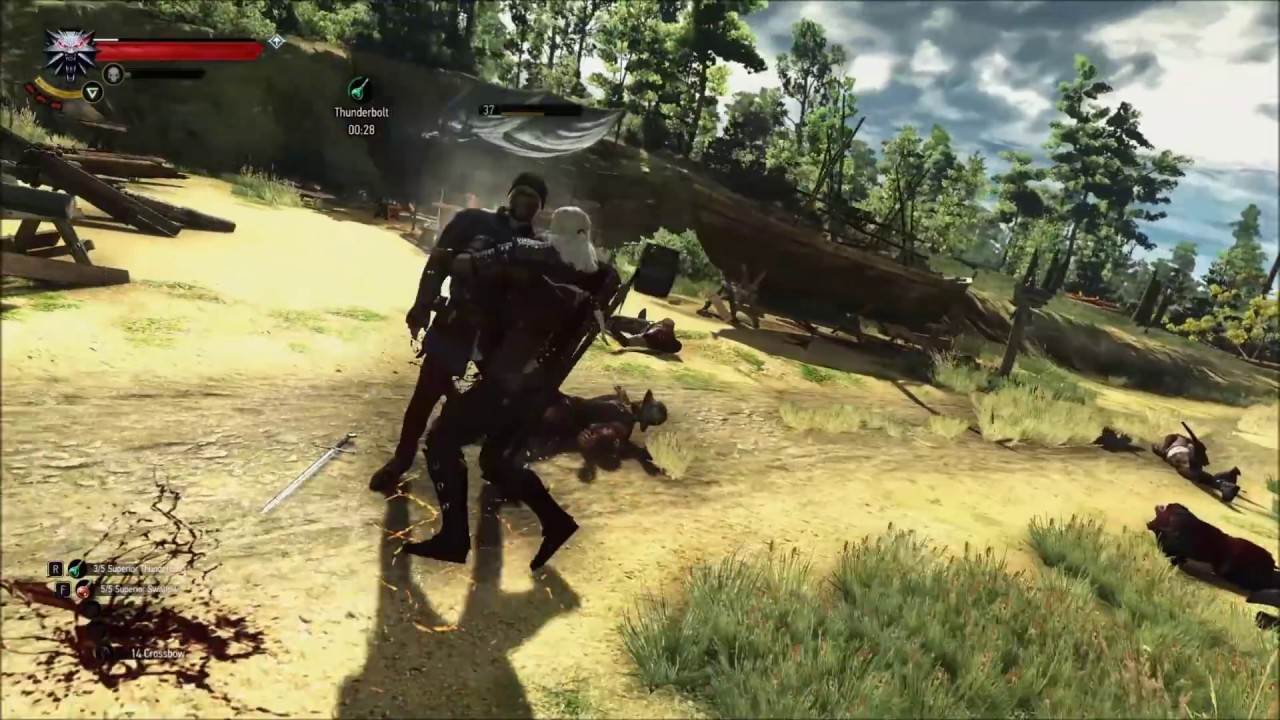 Geralt finishing bandits in close combat