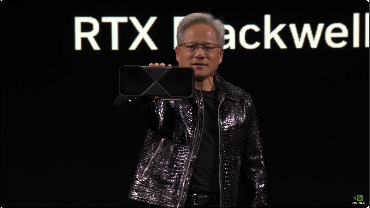 NVIDIA CEO Jensen Huang presenting the GeForce RTX 50 Series (Blackwell) at CES 2025