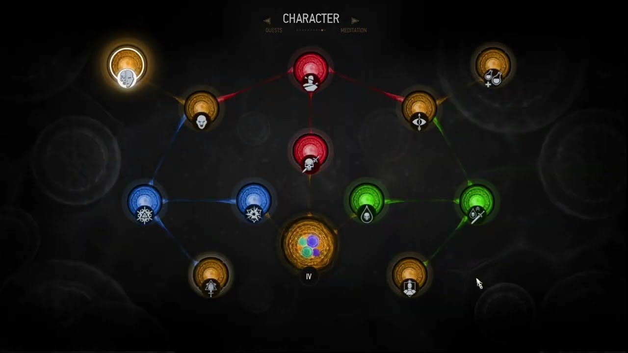 The Witcher 3 mutations panel with red, green and blue mutations