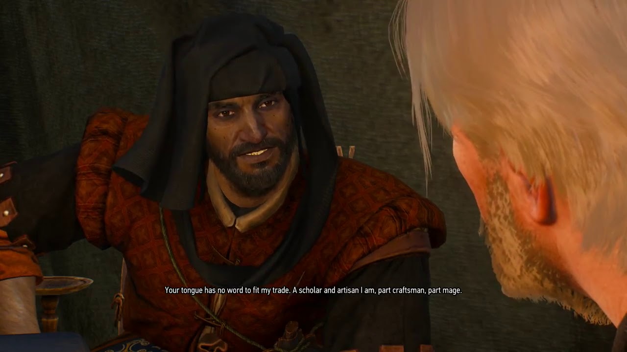 Geralt talking to the Ofieri runewright