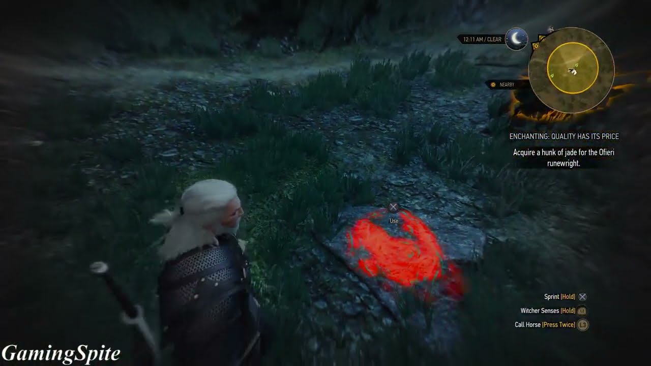 Geralt searching for jade during Enchanting: Quality Has Its Price