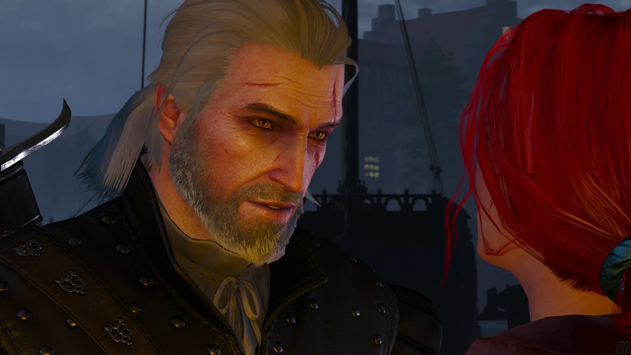 Geralt and Triss saying goodbye at the Novigrad docks