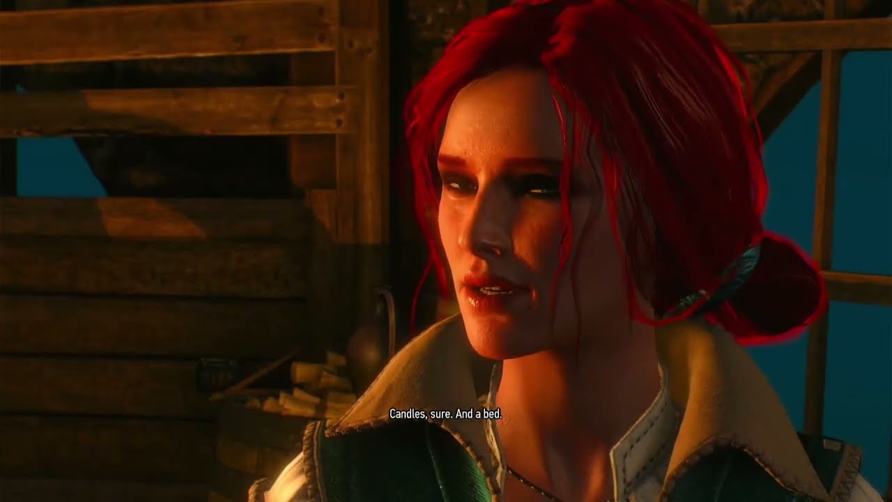 Triss at the docks with her ship behind her