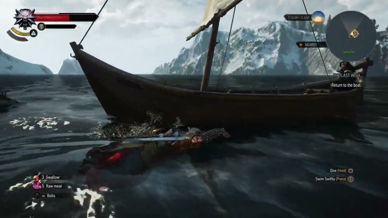 Geralt and Yennefer on the boat during The Last Wish