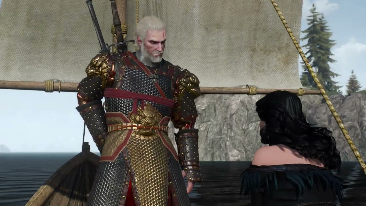 Geralt and Yennefer sitting together on the boat after The Last Wish