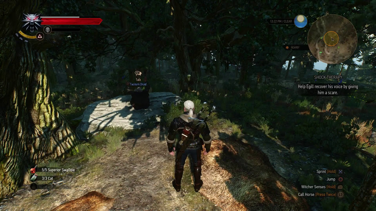 Egill praying on the rock ledge during the Shock Therapy quest