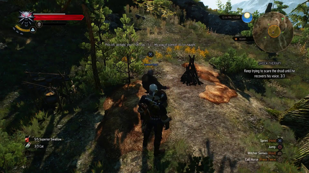 Egill's camp and fire in Shock Therapy with the objective at 3 of 3