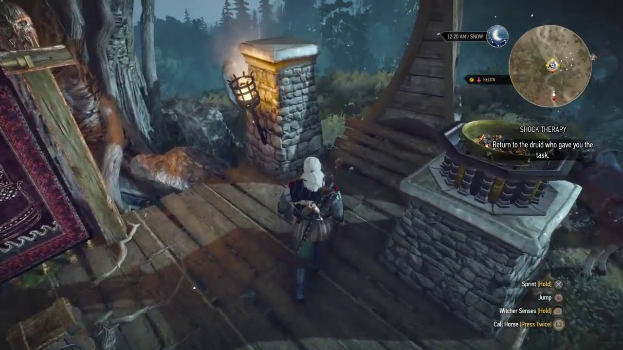 Witcher Senses highlighting the pots and Egill in Shock Therapy