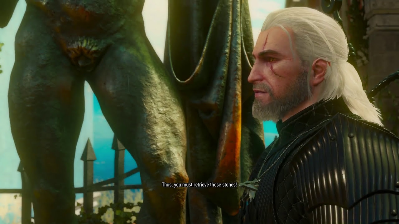 Geralt at the statue of Reginald d Aubry