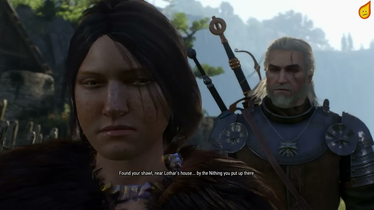 Geralt shows Jonna the shawl in The Nithing