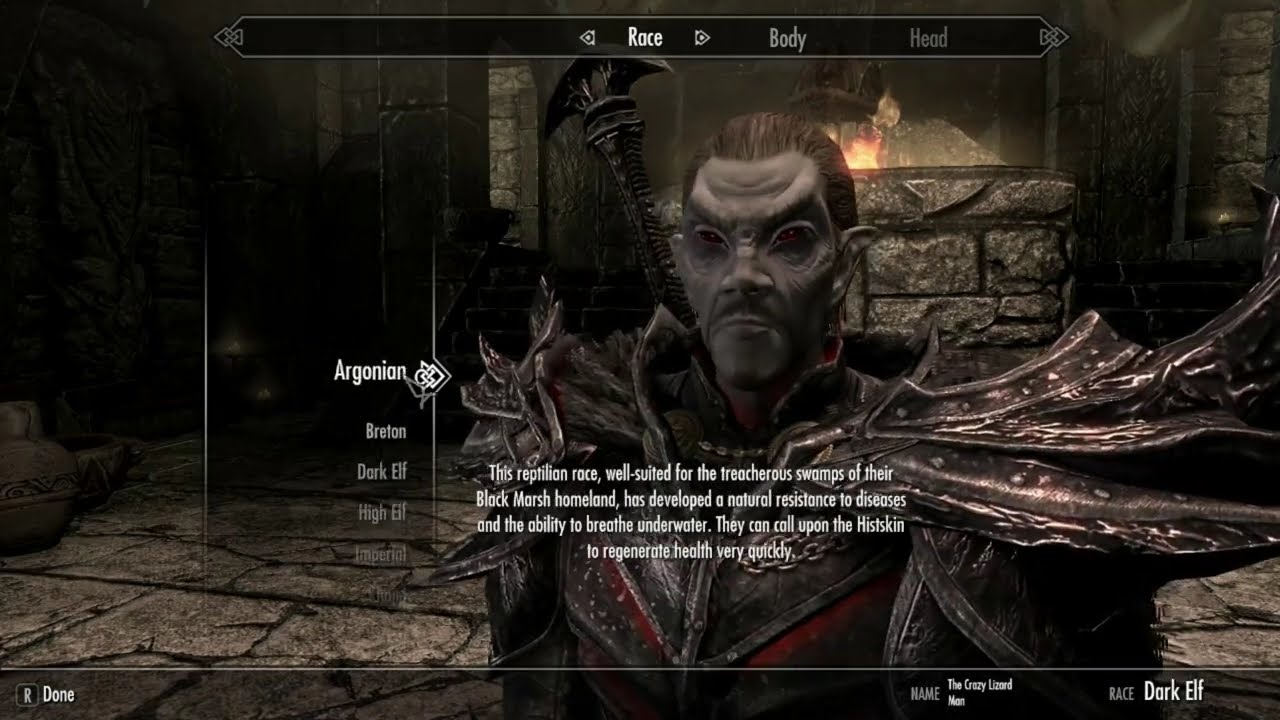 Skyrim race menu opened with showracemenu