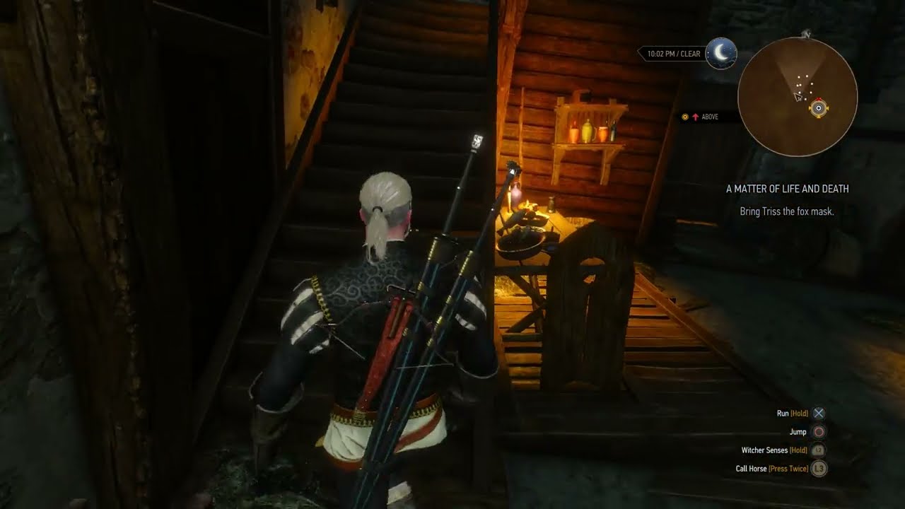 Geralt brings Triss the fox mask in her hideout